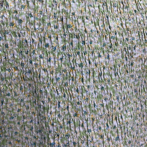 Krazy Kat Shirt Small Crop Shirred Green Floral Cotton Retro Summer - Picture 8 of 12